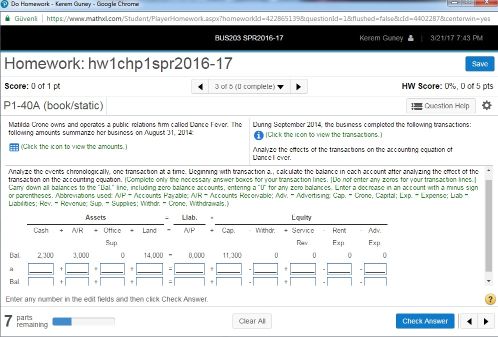 7:49 PM BUS203 SPR2016-17 Homework: hw1chp1spr2016-17 Save Score: 0 of 1 pt