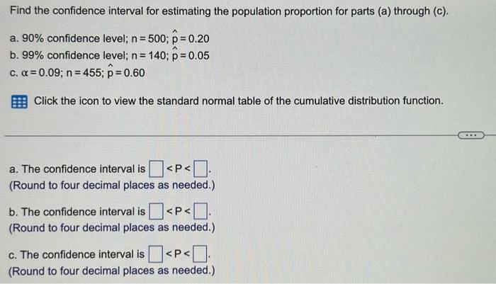  Find the confidence interval for estimating the population proportion for parts
