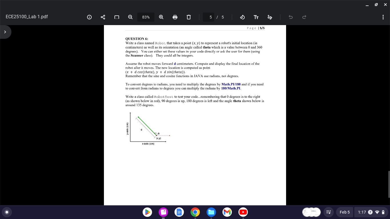Java QUESTION 6: Write a class named Robot that takes a point