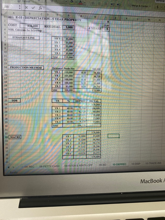 YEARS VIII. Calculate the following: ( ) S STRAIGHT-LINE YR 1 PRODUCTION