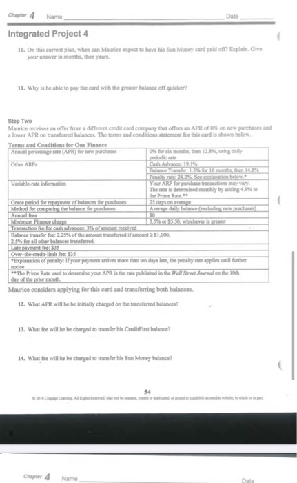  Chapter 4 Name Integrated Project 4 i ve 10. On this