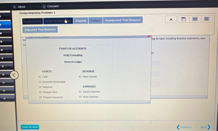 Journal Ledger Unadjusted Trial Balance Instructions Kely mey began her consulting business,