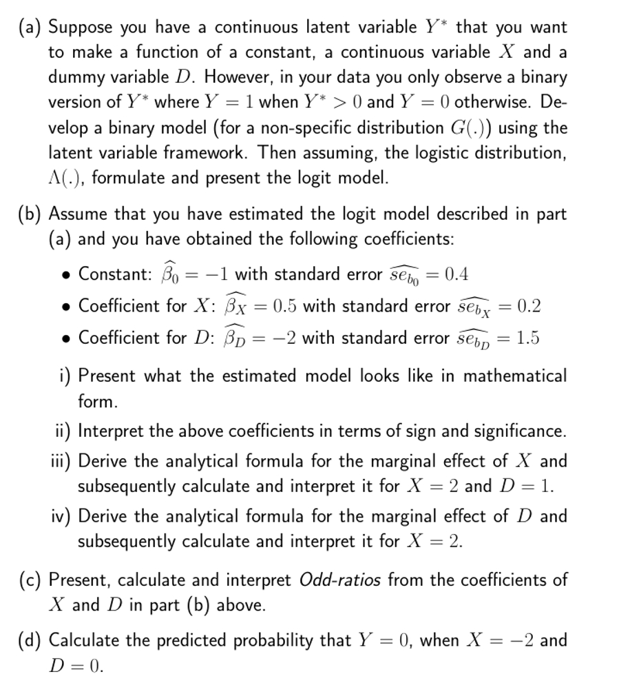  (a) Suppose you have a continuous latent variable Y** that you