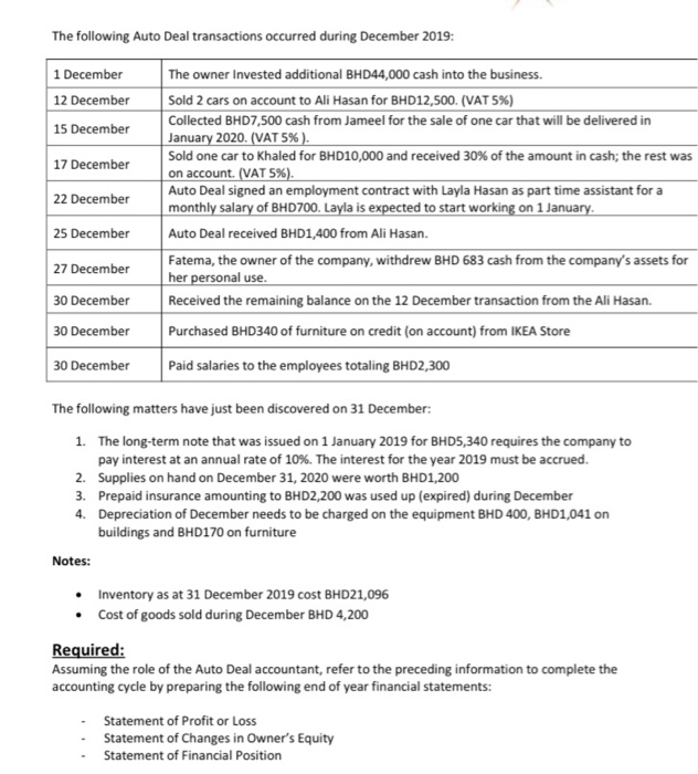joined Auto Deal's accounting functions. The accounting manager requested you to explain