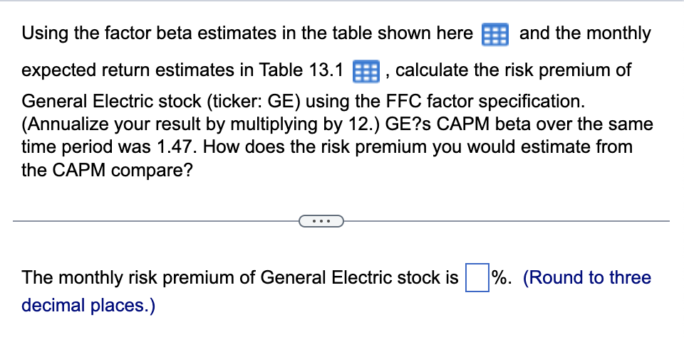  Using the factor beta estimates in the table shown here and