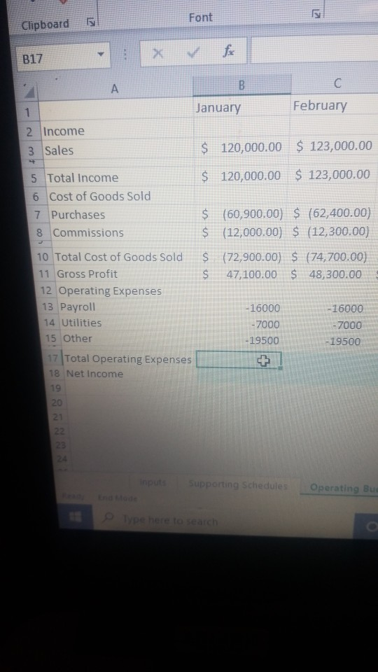 I need help with the Total Operating Expenses and net income