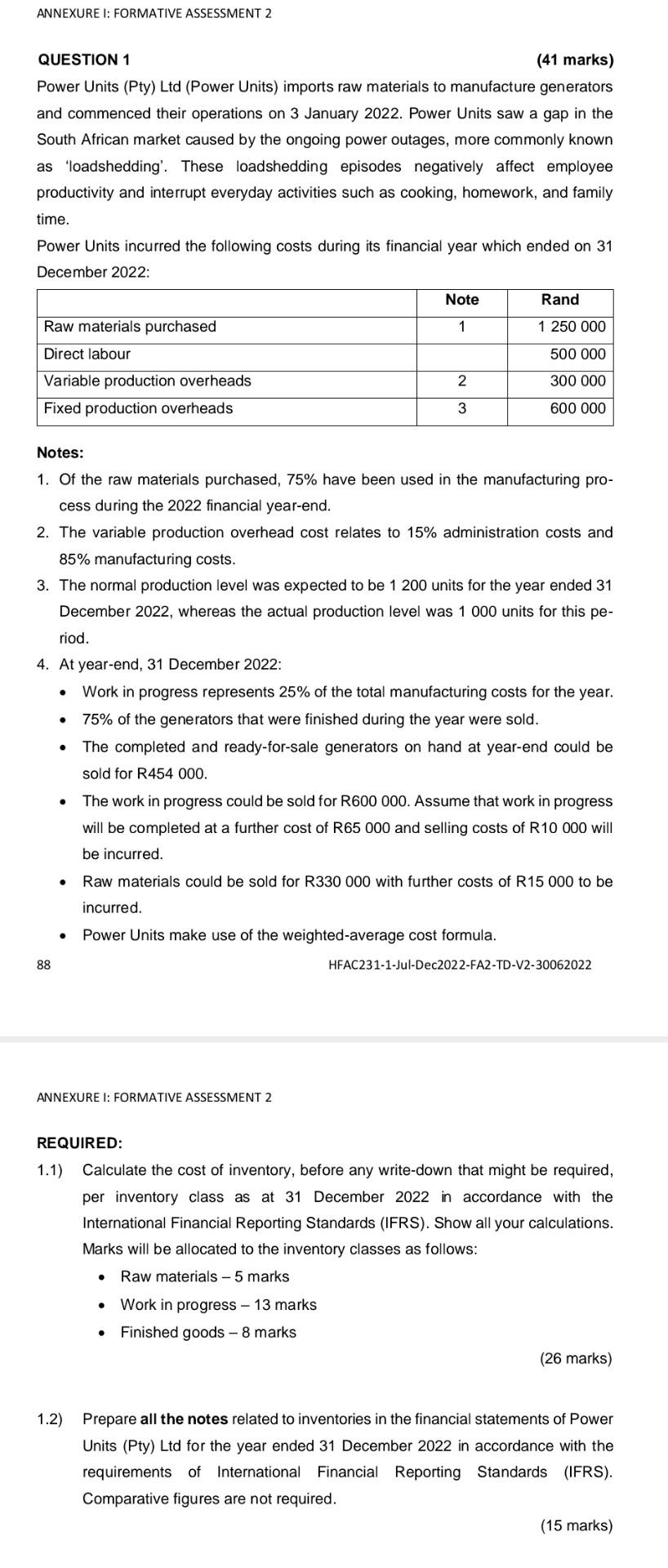 QUESTION 1 (41 marks) Power Units (Pty) Ltd (Power Units) imports