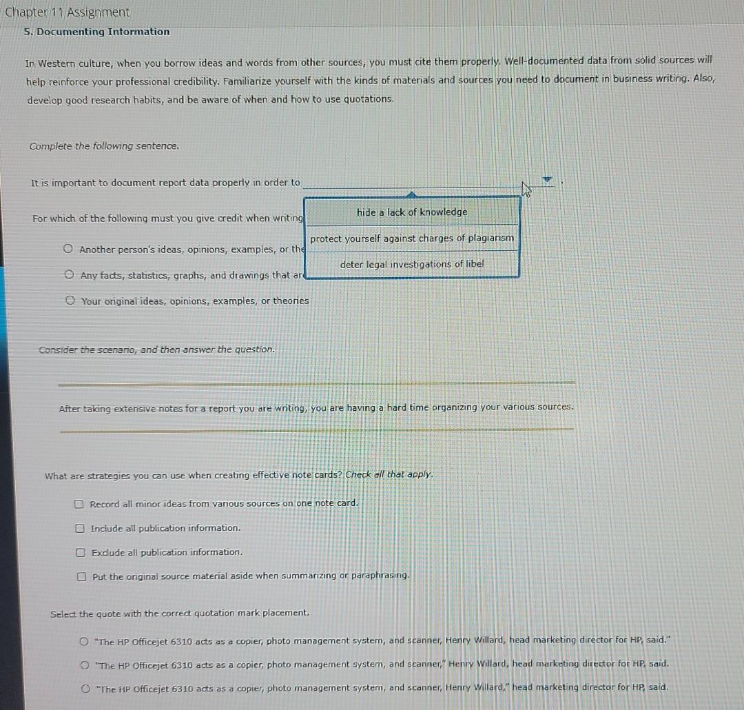  Chapter 11 Assignment 5. Documenting Information In Western culture, when you