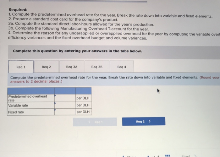 Overhead; Overhead Variances (LO10-3, LO10-4] Lane Company manufactures a single product that