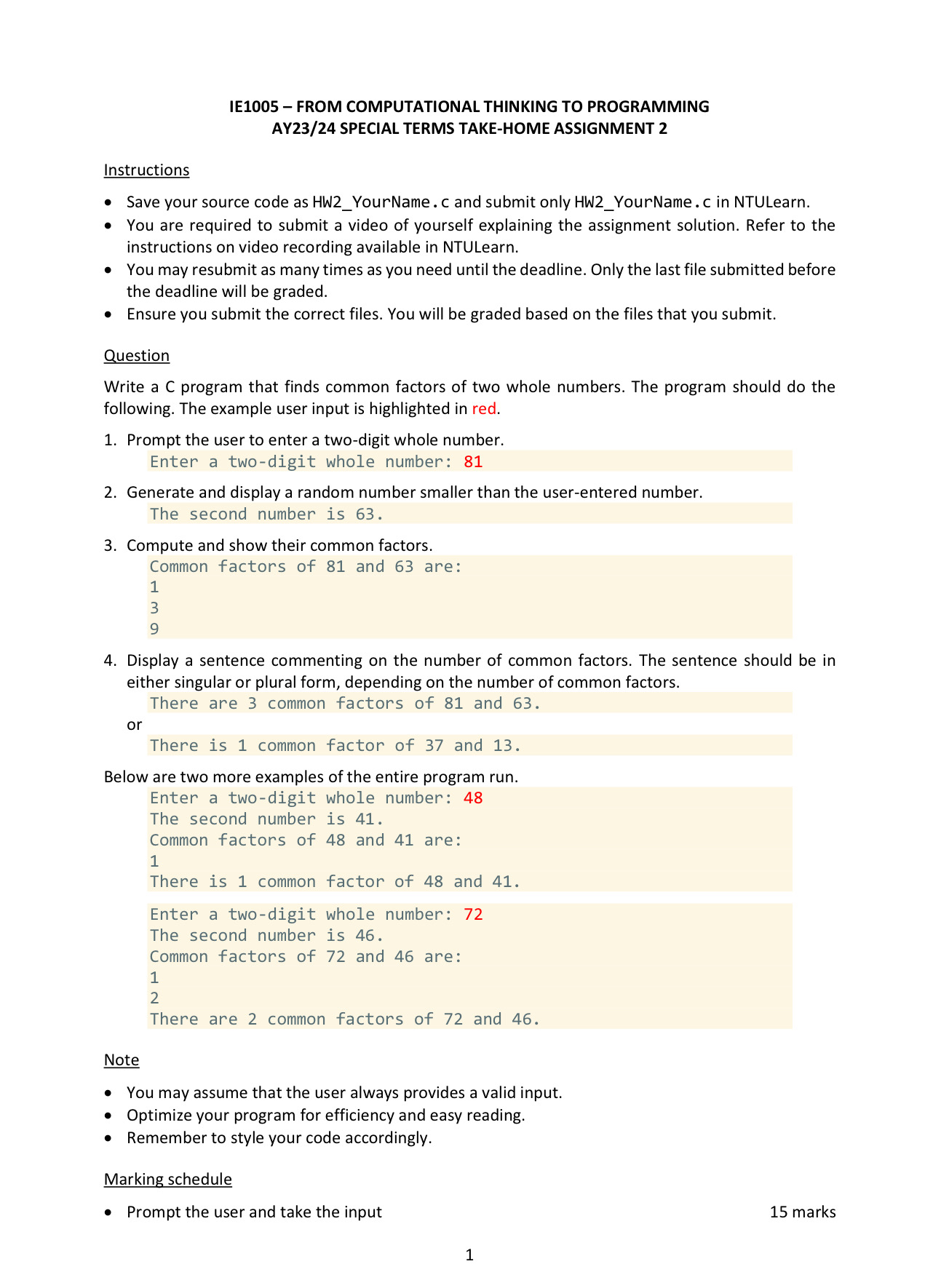  IE1005- FROM COMPUTATIONAL THINKING TO PROGRAMMING AY23/24 SPECIAL TERMS TAKE-HOME ASSIGNMENT