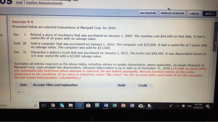  S Help i System Announcements CALCULATOR PRINTER VERSION :BACK NEXT Exercise