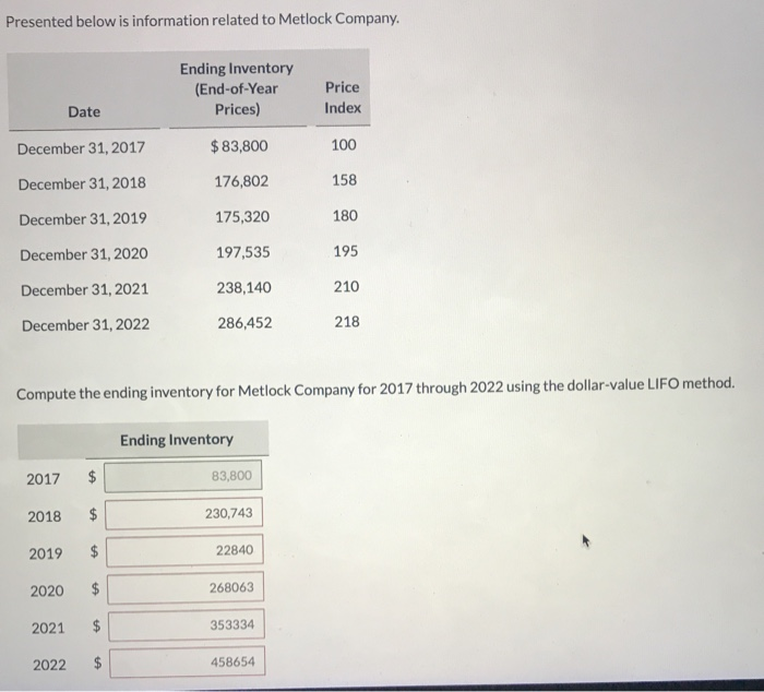  Presented below is information related to Metlock Company. Ending Inventory (End-of-Year