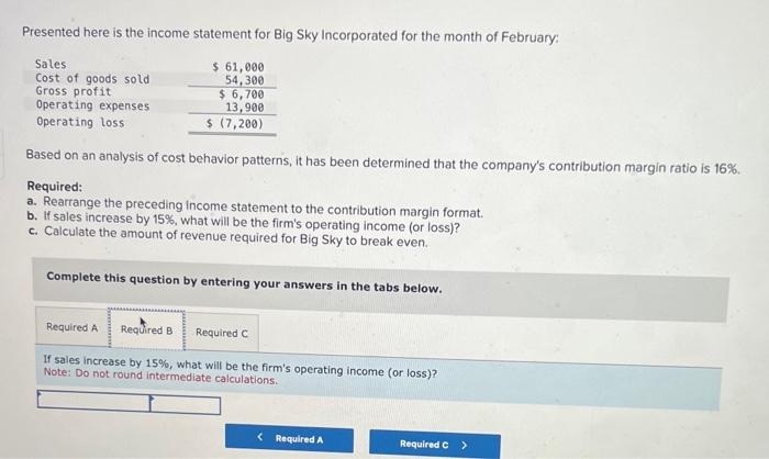 for the month of February: Based on an analysis of cost behavior