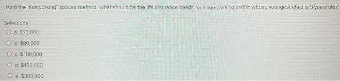 Using the nonworking' spouse method, what should be the life insurance