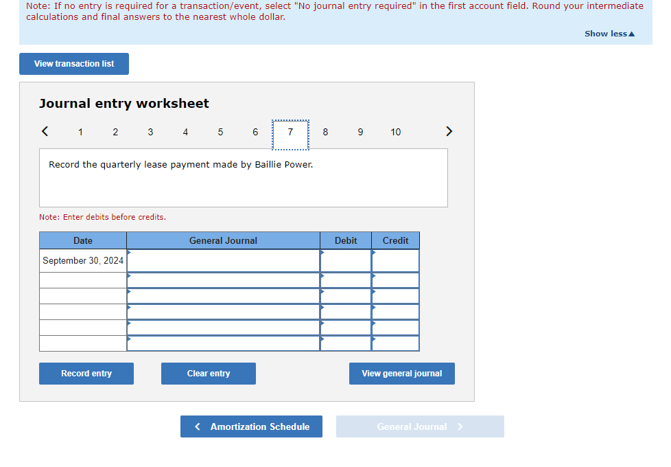 each quarter. Note: If no entry is required for a transaction/event, select