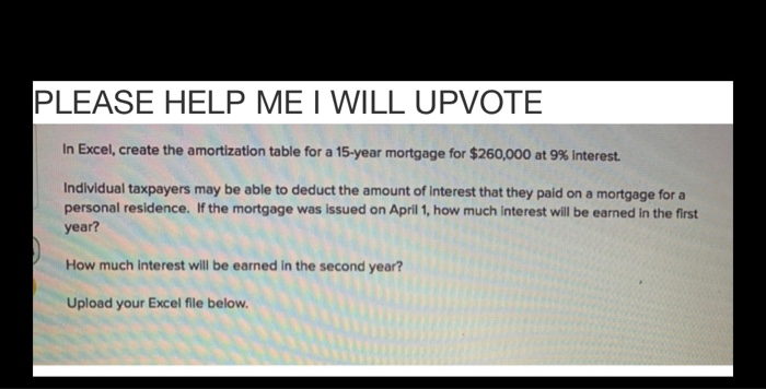  PLEASE HELP ME I WILL UPVOTE In Excel, create the amortization