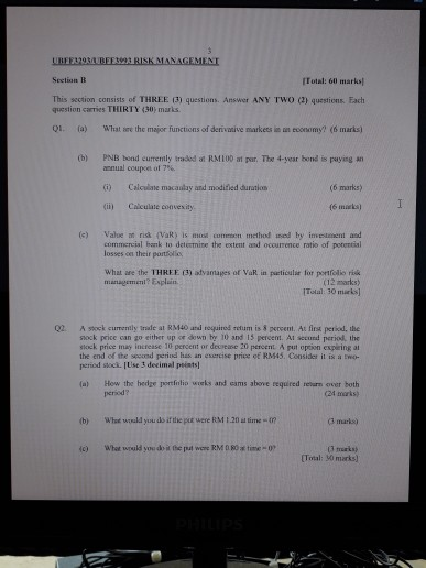  URFENAREE RISK MANAGEMENT Section Total: 60 marks This section consists of
