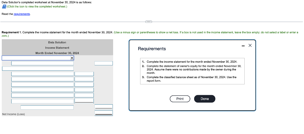  Data Solution's completed worksheet at November 30, 2024 is as follows: