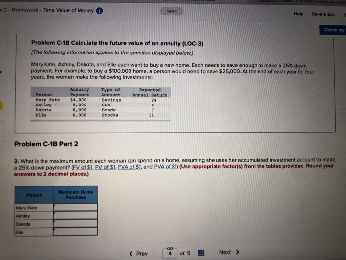  C - Homework - Time Value of Money Help Save &