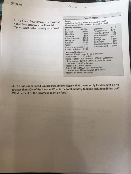  C12 Notes 3. Use a cash flow template to construct a