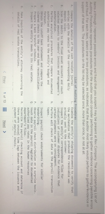  Items a through /represent possible errors and fraud that you suspect