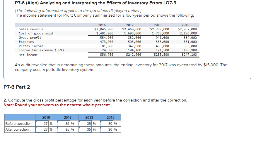  P7-6(Algo) Analyzing and Interpreting the Effects of Inventory Errors L07-5 [The