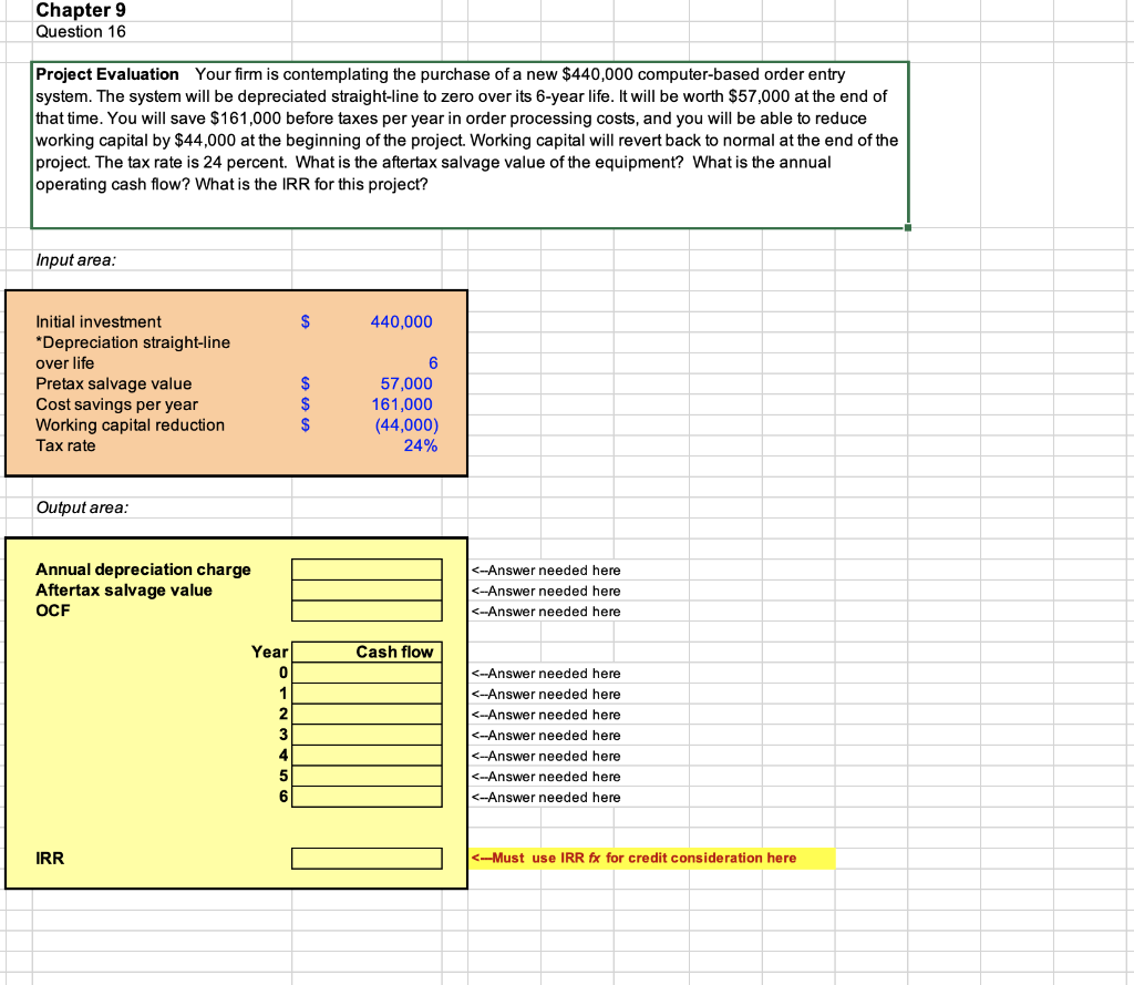  Chapter 9 Question 16 Project Evaluation Your firm is contemplating the