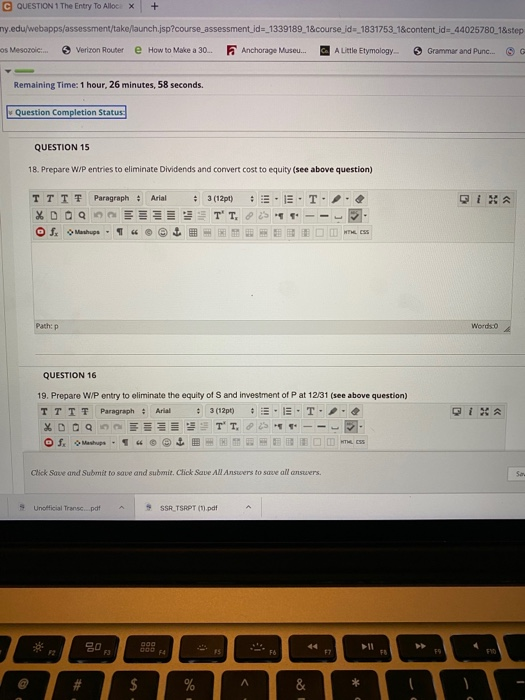 equity of Sand investment of P (see above question) TTTT Paragraph. Arial