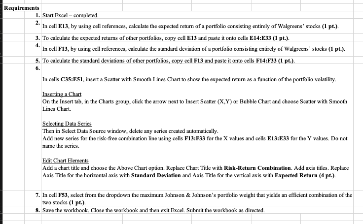 a portfolio consisting of Johnson & Johnson's and Walgreens' stocks using a