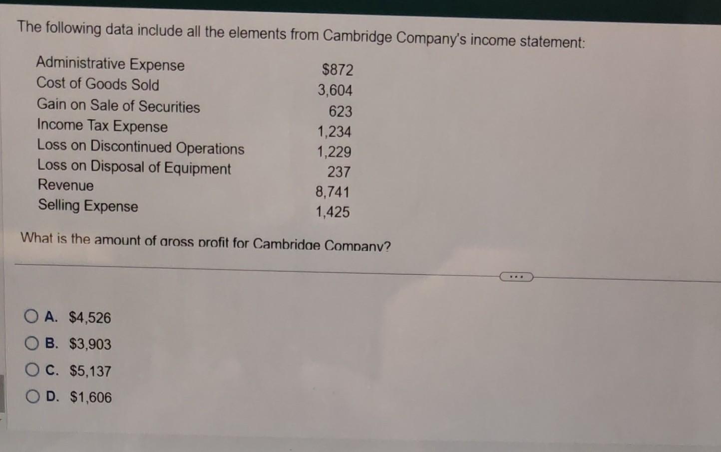 The following data include all the elements from Cambridge Company's income