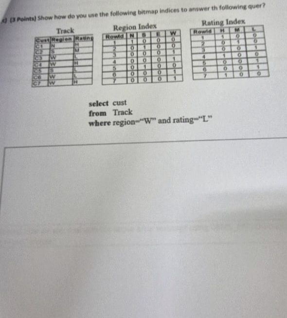  &)(3 Points) Show how do you use the following bitmap indices