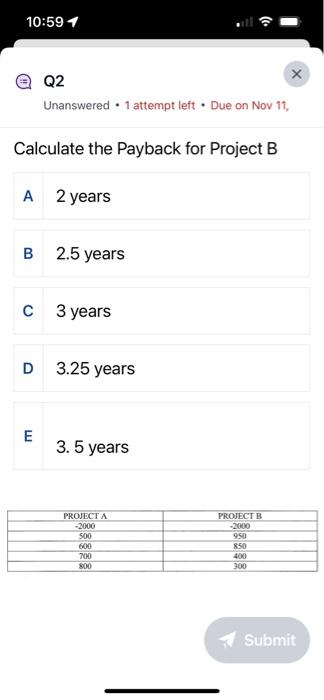  Calculate the Payback for Project B