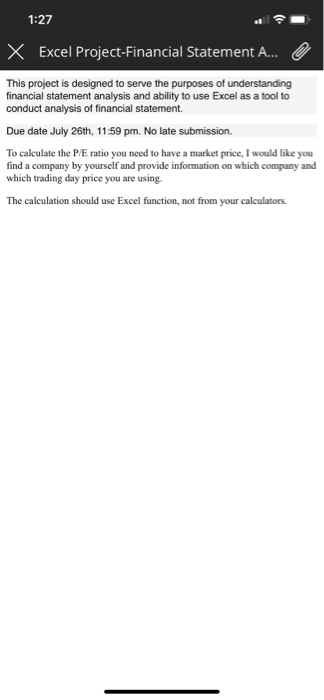 Please make a financial statement for this problem 1:27 X Excel Project-Financial