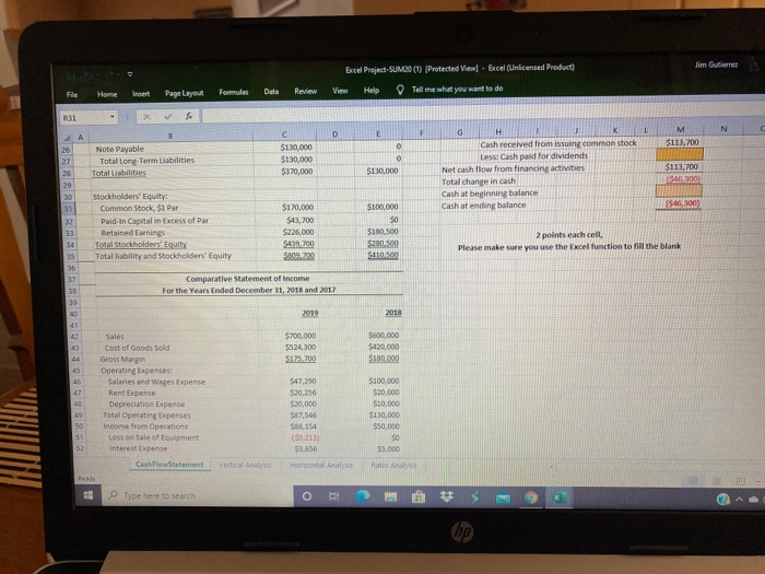 understanding financial statement analysis and ability to use Excel as a tool