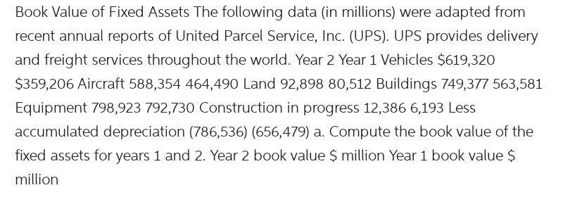 I need the answer as soon as possible Book Value of Fixed