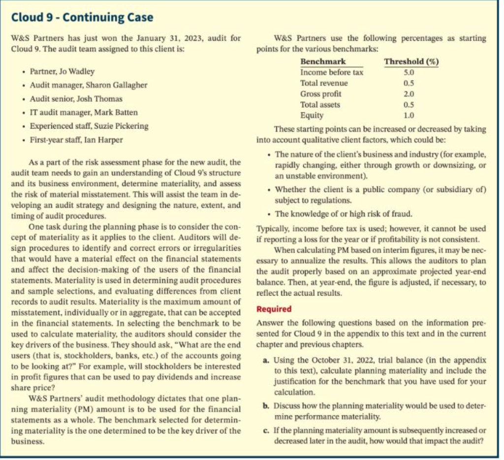  Cloud 9 - Continuing Case W&S Partners has just won the