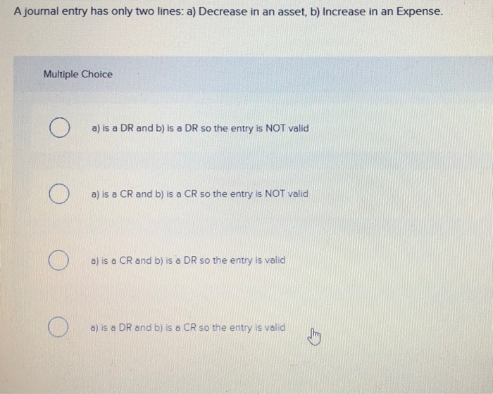 Expense, b) Decrease in another Expense. ! Multiple Choice o a) is