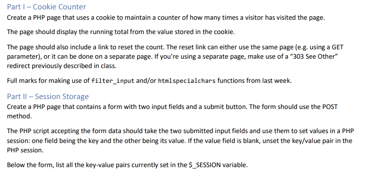 PHP Part I-Cookie Counter Create a PHP page that uses a cookie