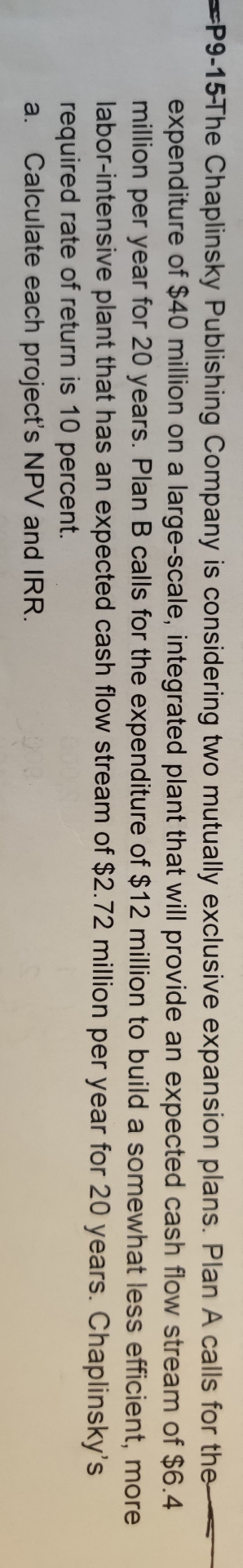  Using BA 2 PLUS calculator pls, no excel P9-15-The Chaplinsky Publishing
