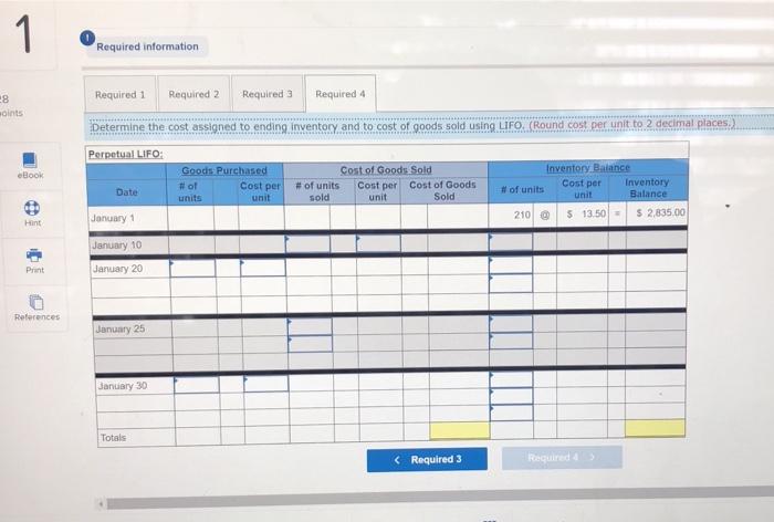 below) Laker Company reported the following January purchases and sales data for