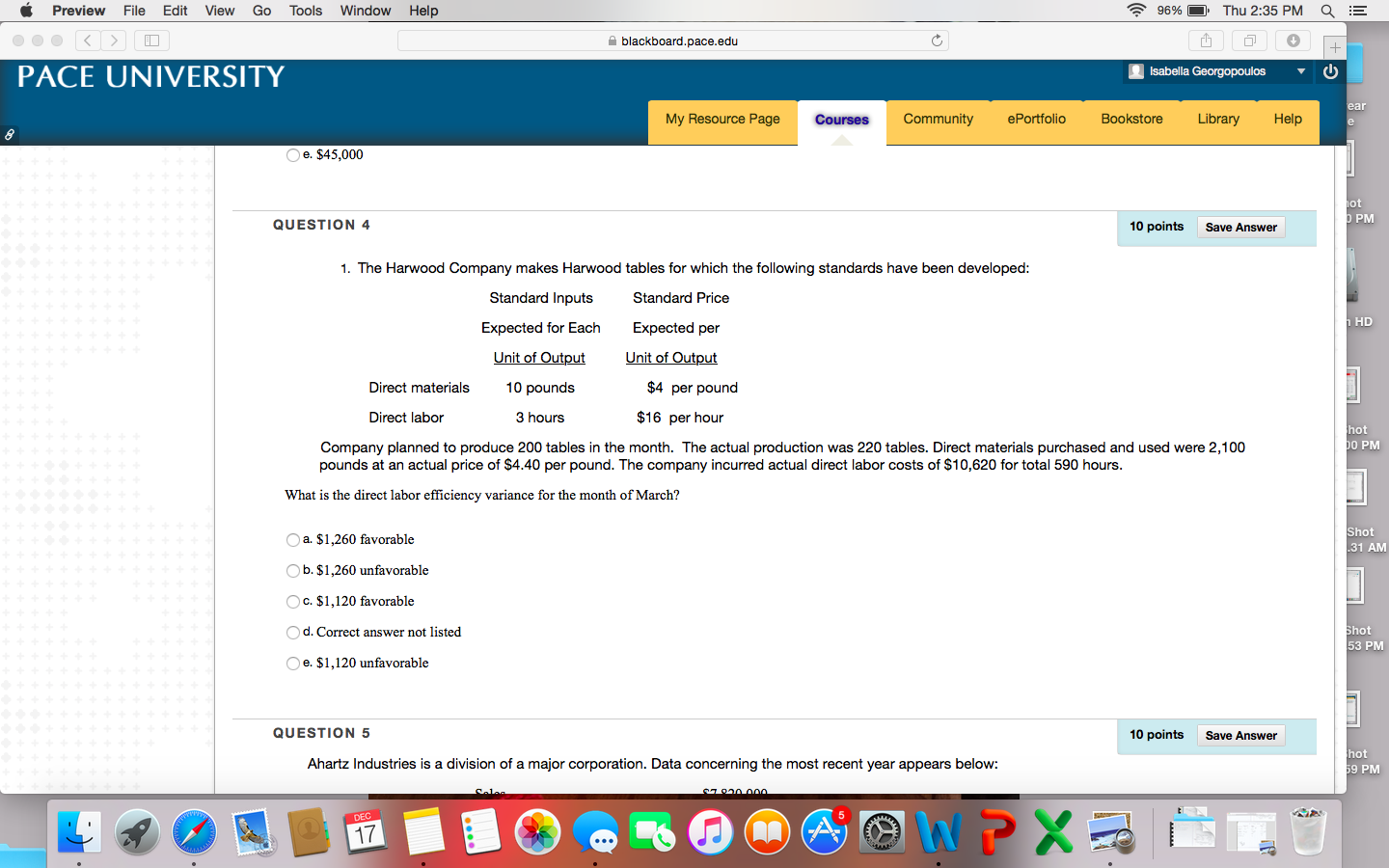 Tools Window Help blackboard pace edu Isabella Georgopoulos O PACE UNIVERSITY My