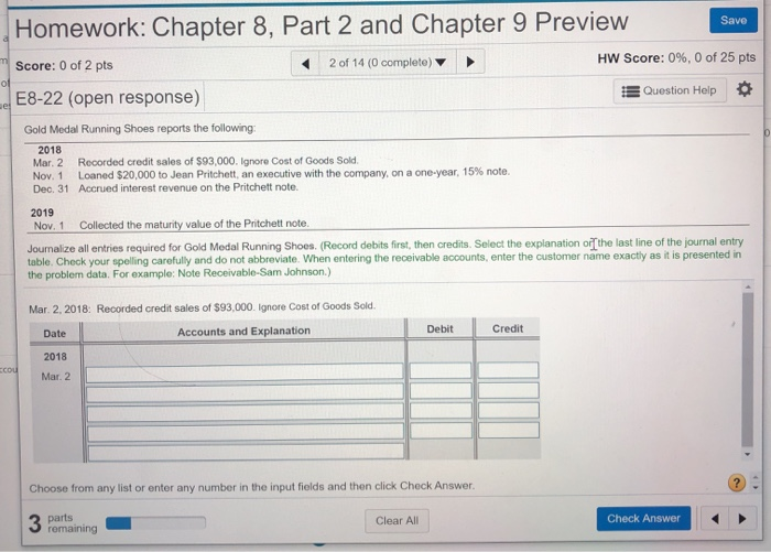  Save Homework: Chapter 8, Part 2 and Chapter 9 Preview Score: