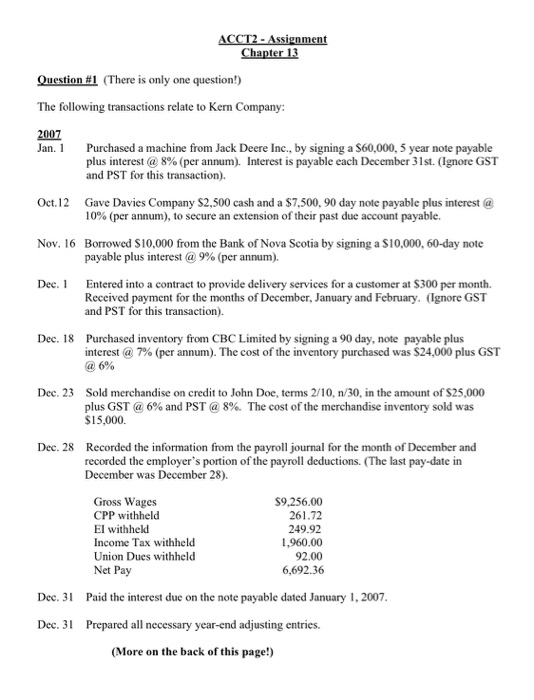  ACCT2 - Assignment Chapter 13 Question #1 (There is only one