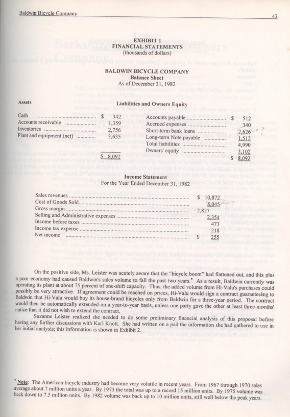 answers from there thank you. Baldwin Bicycle Company This case looks at