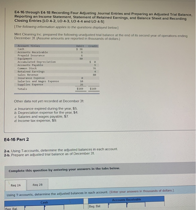  E4-16 through E4-18 Recording Four Adjusting Journal Entries and Preparing an