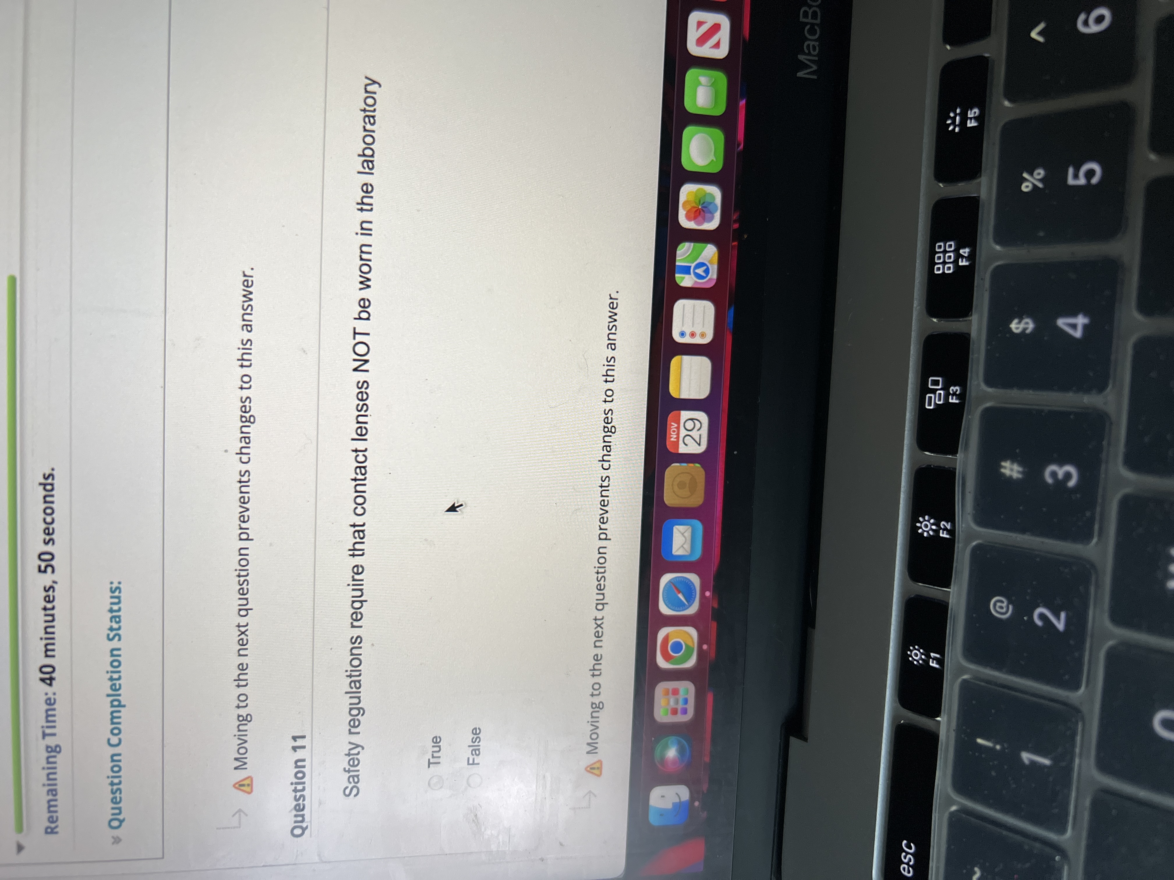  Remaining Time: 40 minutes, 50 seconds. Question Completion Status: Moving to