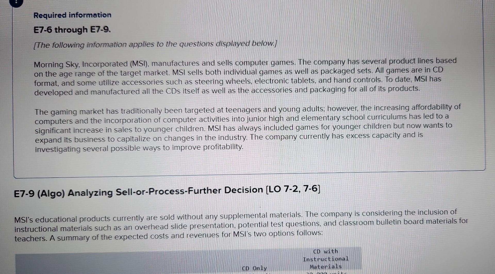  Required information E7-6 through E7-9. [The following information applies to the