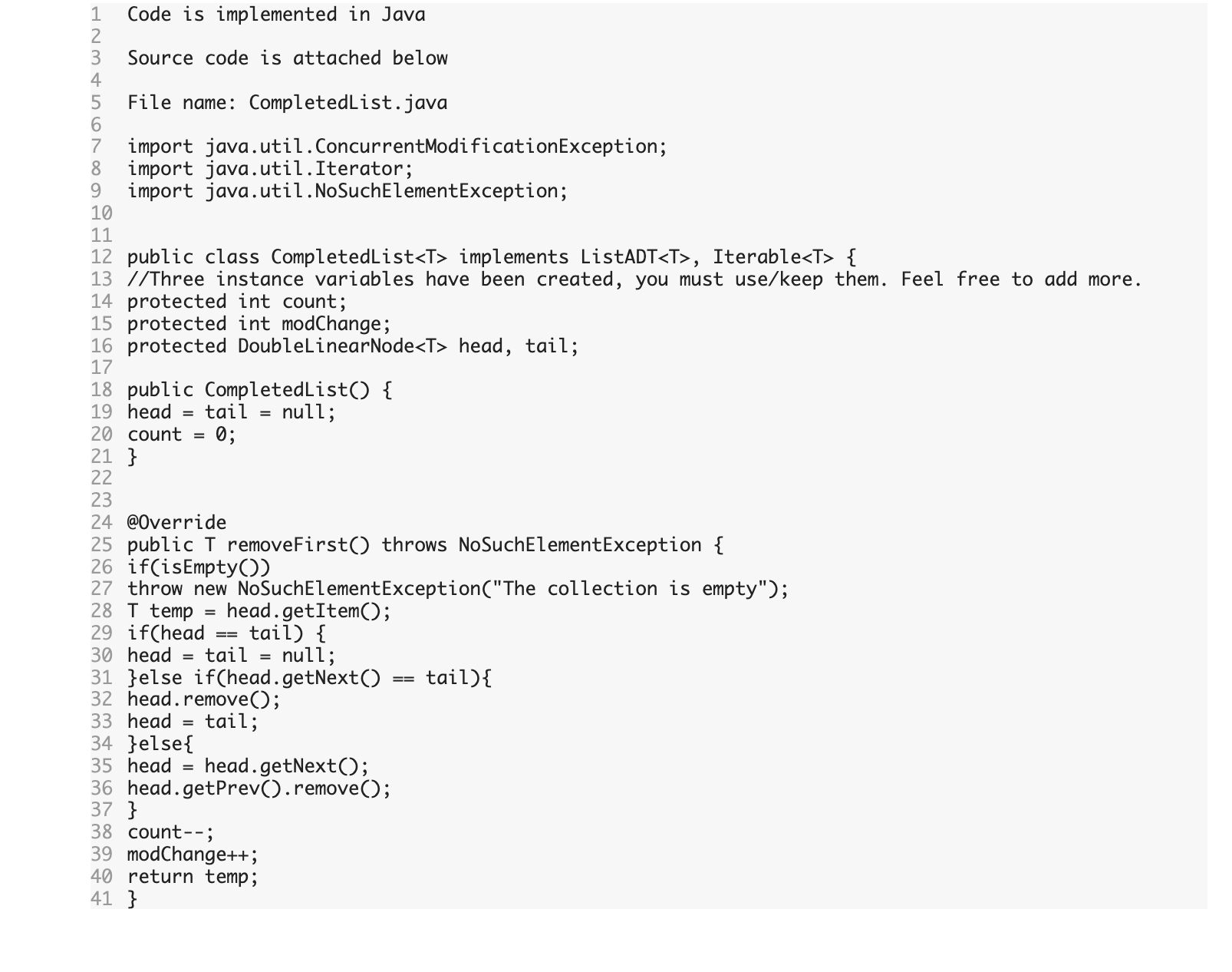  49 Q0verride 50 public String toString() \{ 51 StringBuilder sb =