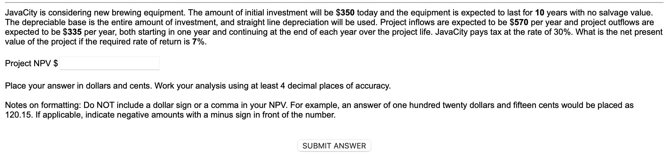 Please answer with excel references JavaCity is considering new brewing equipment. The