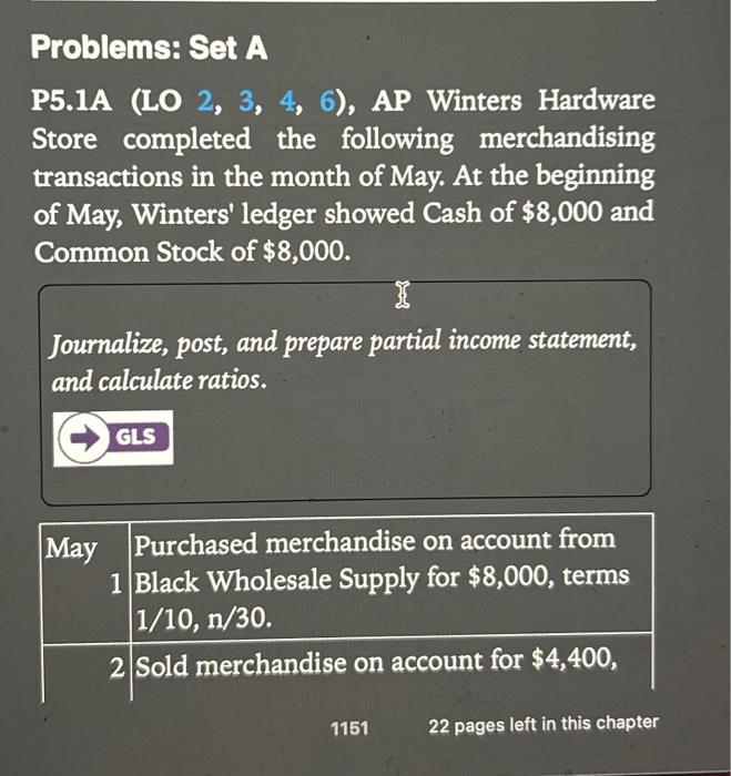  Problems: Set A P5.1A (LO 2, 3, 4, 6), AP Winters